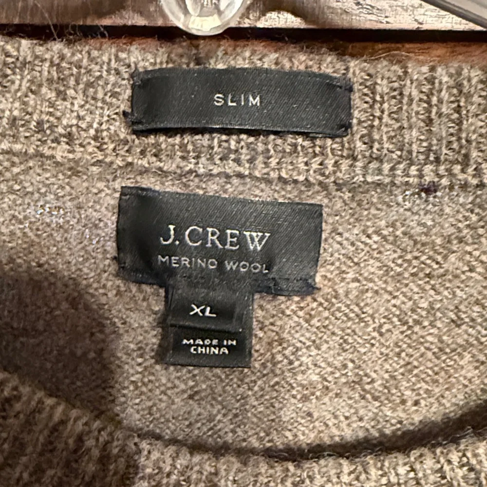 J.Crew Mens Merino Wool Slim Fit Cable Knit Sweater Brown Elbow Patches XL